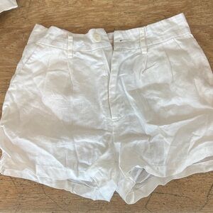 Women's White Linen Blend High-Waist Shorts